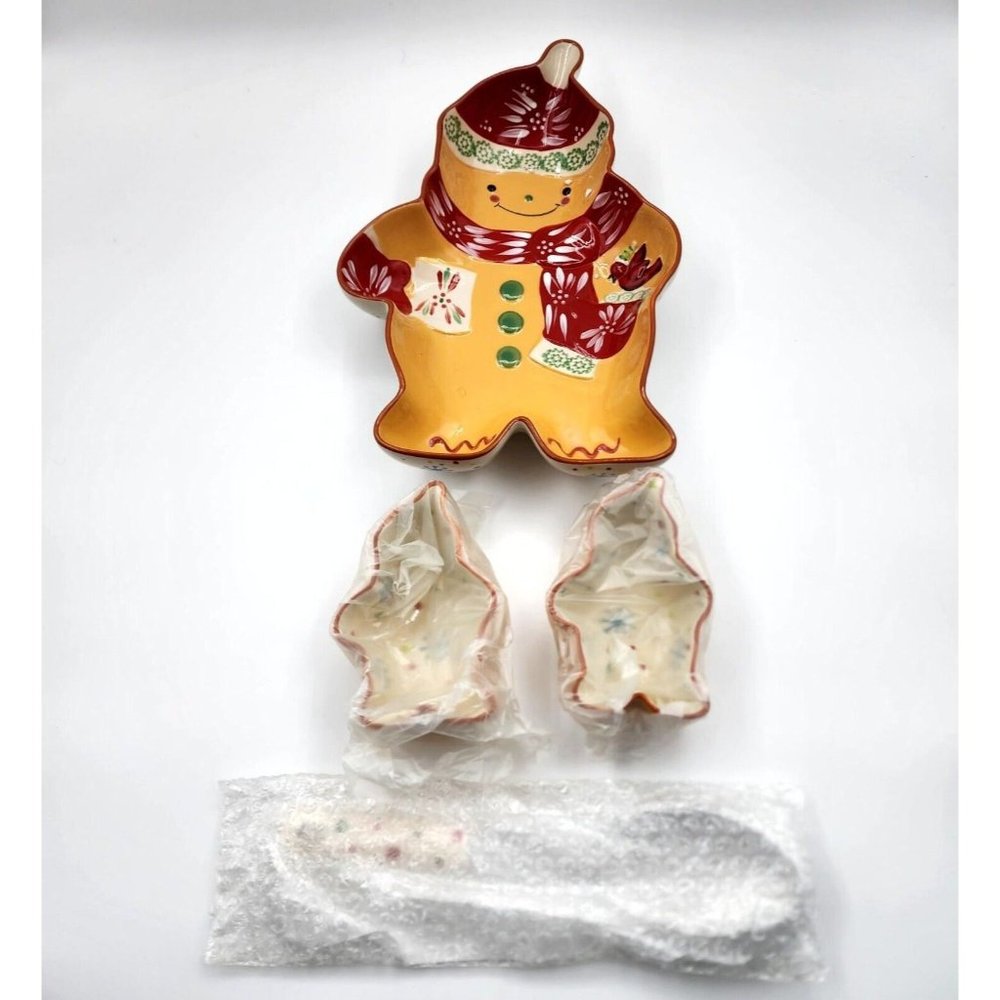 Temptations by Tara Gingerbread Man Dish Set Winter Whimsy w Ramekins Spoon 2 QT
